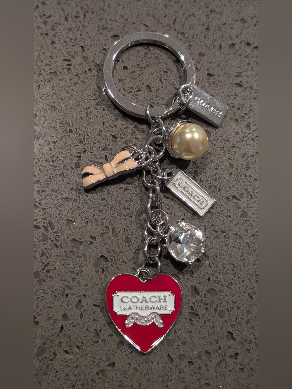 Coach Red Heart Keychain with Pink Bow, Pearl & Crystal Charms Nwot
